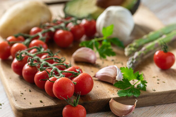 cutting board with vegetable ingredients
