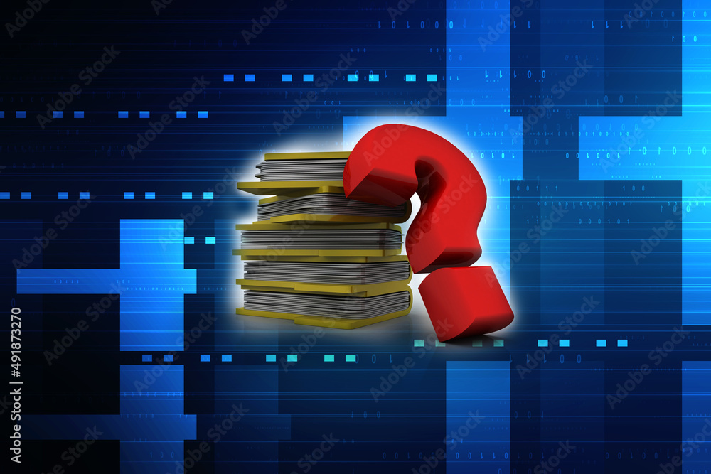Poster 3d rendering binder with question mark