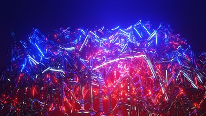 3D render. Colorful Abstract Sci-Fi Background. Horizontal colorful abstract wave background with red, blue colors