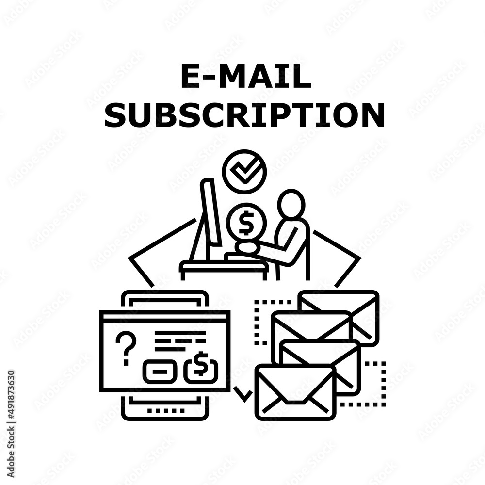 Poster e-mail subscription vector icon concept. e-mail subscription for getting production and service adve
