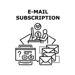 E-mail Subscription Vector Icon Concept. E-mail Subscription For Getting Production And Service Advertisement Or Special Offer. Informative Digital Letter And Announcement Black Illustration