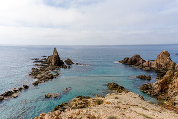 Fototapeta na wymiar view of the Las Sirenas cliffs and reef in Cabo de Gata