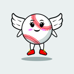 Cute cartoon baseball ball character wearing wings in modern style design