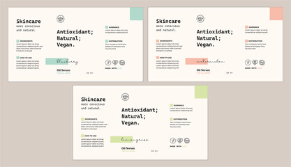 Cosmetic Label Template, Nature Cosmetic, Label Design, Pastel colors, template design, antioxidant cosmetic, packaging design, natural oil, vegan cosmetic, product label, packaging design