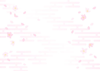 桜の花と和柄の雲・霞のイラスト