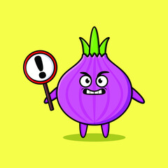 Cute cartoon illustration onion with exclamation sign board vector image cute modern style design