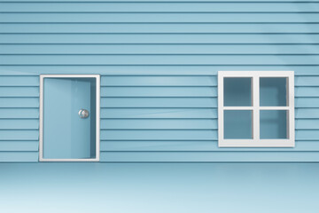 Geometrical abstract background Scenes house wall  windows and doors with podium scenes in light blue pastel color. 3d rendering 