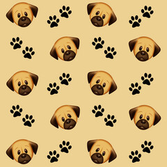 Fototapeta premium illustration of dog faces and footprints background