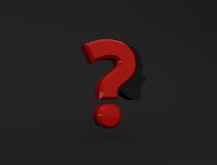 Confused concept dark Red image question mark with human face icon illustration 3D render image