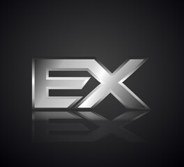 Modern Initial logo 2 letters Silver Metal Chrome simple in Dark Background with Shadow Reflection EX
