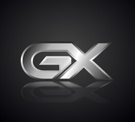 Modern Initial logo 2 letters Silver Metal Chrome simple in Dark Background with Shadow Reflection GX