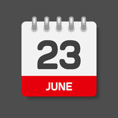 Icon day date 23 June, template calendar page