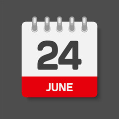 Icon day date 24 June, template calendar page