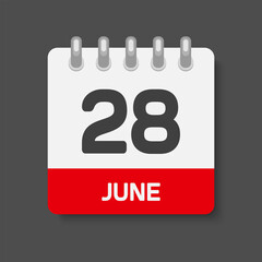 Icon day date 28 June, template calendar page