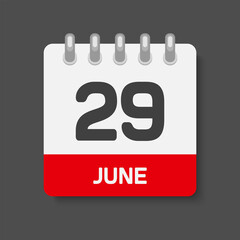 Icon day date 29 June, template calendar page