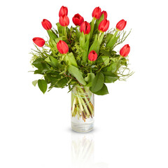 bouquet of flowers in a glass vase  isolated on white background with clipping path