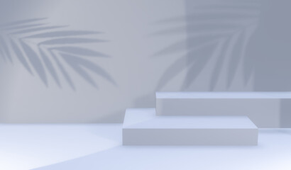 Abstract background blue Podium for product display presentation, white window and White room with curved walls  minimal on a white wall, 3d rendering.