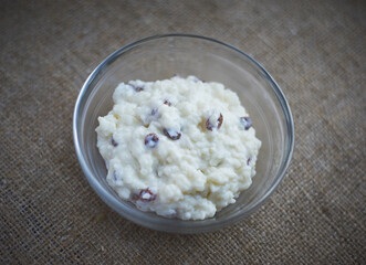 Boiled rice milk with raisins