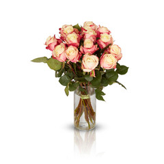 bouquet of flowers in a glass vase  isolated on white background with clipping path