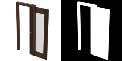 3D rendering illustration of a sliding glass door