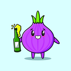 Cute cartoon character Onion with soda bottle in modern cute style design 