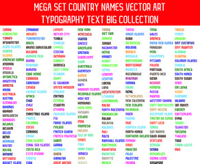 Mega Set of Country Names For Flyers, Brochures, Posters, Country Name Fonts, Stylish Typography Text, Stickers, Modern Calligraphy Vector Art Big Collection