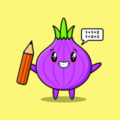 Onion cute cartoon clever student with pencil style design for t-shirt, sticker, logo element