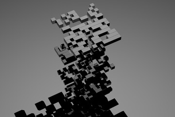 Black cubic structure background. Abstract cubic pixel design. 3D illustration.