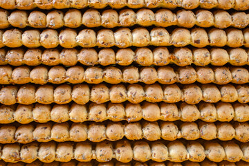 Cereal biscuits stacked macro texture.