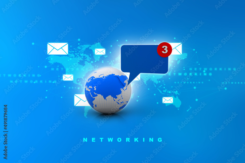 Poster 3d rendering chat box with globe
