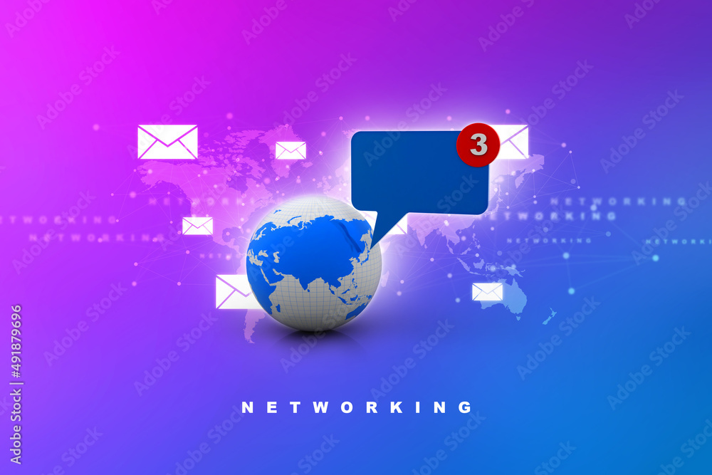 Poster 3d rendering chat box with globe