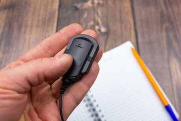 Interview microphone pen with notepad. To interview. Record interviews.