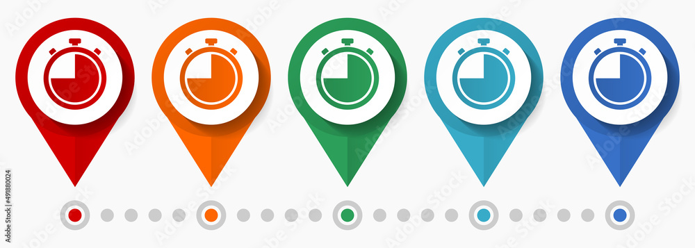 Aufkleber stopwatch concept vector icon set, flat design watch pointers, infographic template easy to edit