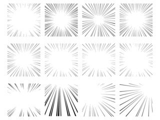 Obraz premium 正方形の黒色の集中線のベクター素材セット