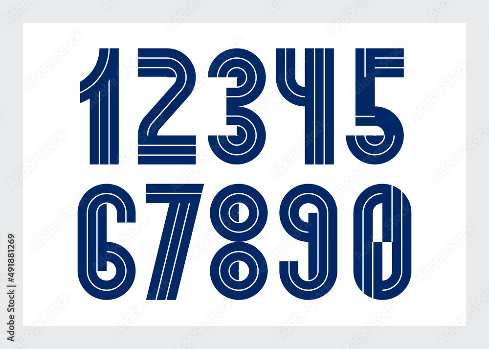 Poster geometric numbers set, vector digits, retro 90s style trendy numerals made with geometry elements, l