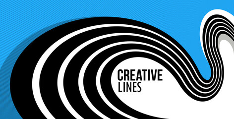 Creative lines vector abstract background, 3D perspective linear graphic design composition, stripes in dimensional rotation poster or banner.