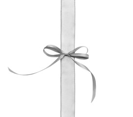 Beautiful silver bow with ribbon on white background