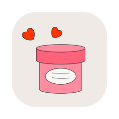 Face cream jar icon. Cute cartoon vector graphic. Fancy doodle asian style illustration of Korean beauty cosmetic product stuff sign.
