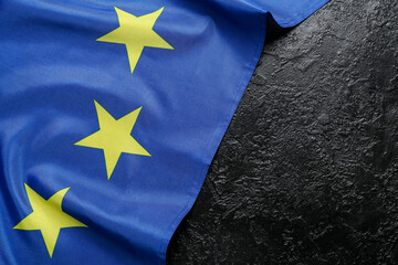 Flag of European Union on black background, closeup