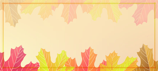 Autumn leaves on a yellow background are arranged in a frame and give a lot of empty space for text
