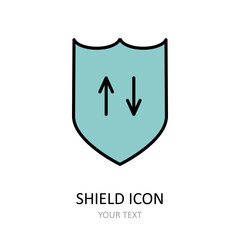 Vector illustration. Shield icon. Outline drawing.