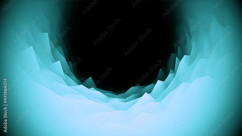 Poster curved moving surface with relief. animation. 3d surface twisted into ring on black background. dist