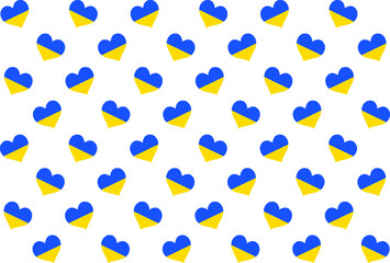 Fototapeta na wymiar Background with hearts with blue and yellow colors of Ukraine