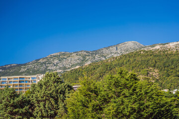 Fototapeta na wymiar Panoramic landscape of Budva riviera in Montenegro. Balkans, Adriatic sea, Europe