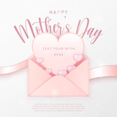 Happy mother's day girlish pink paper envelope and love heart writing paper