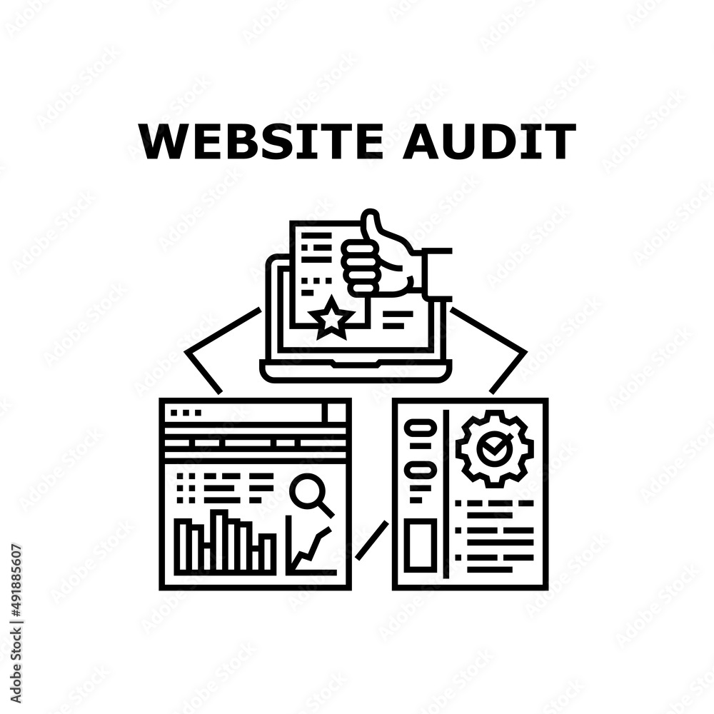 Poster website audit vector icon concept. website audit making finance auditor, researching and analyzing a