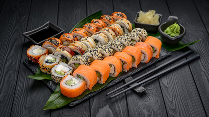 Sushi roll japanese food in restaurant.