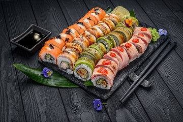 Sushi roll japanese food in restaurant.