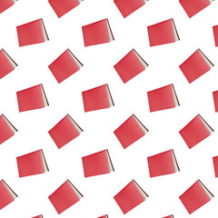 Seamless pattern with red book on white background.