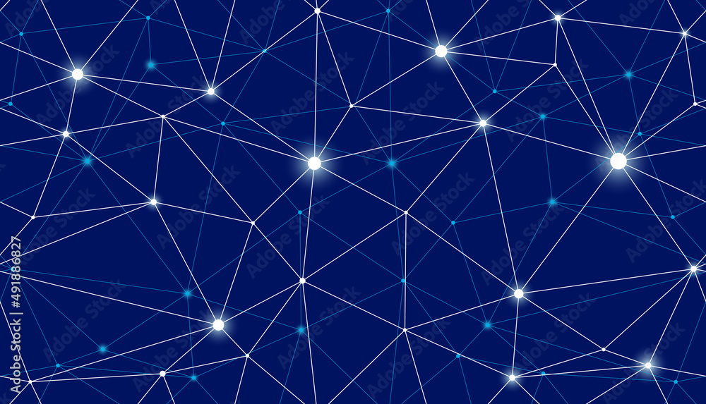 Poster technology communication seamless vector pattern with connected thin lines, blue endless wallpaper b